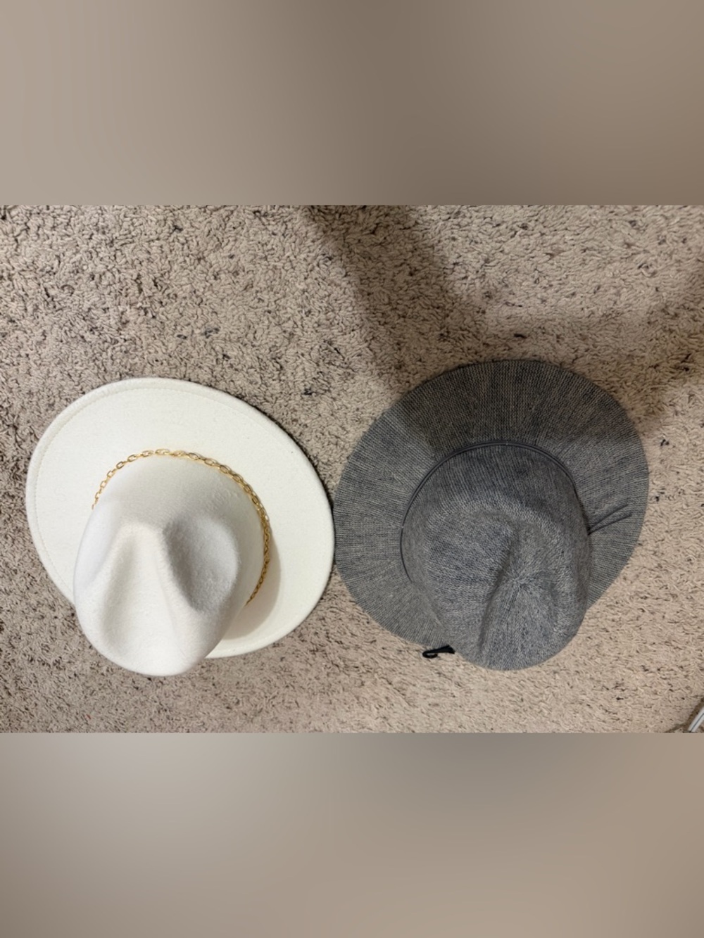 Hat set:  Ivory Gold Chain Accent Felt Winter Hat & Gray Knit Sun Hat